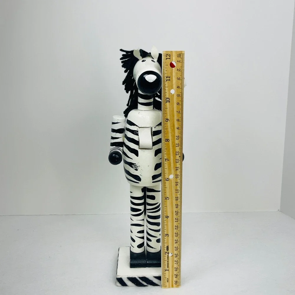 Zebra Wooden Nutcracker Christmas Decor Safari Animal Santa Hat 12 Inch